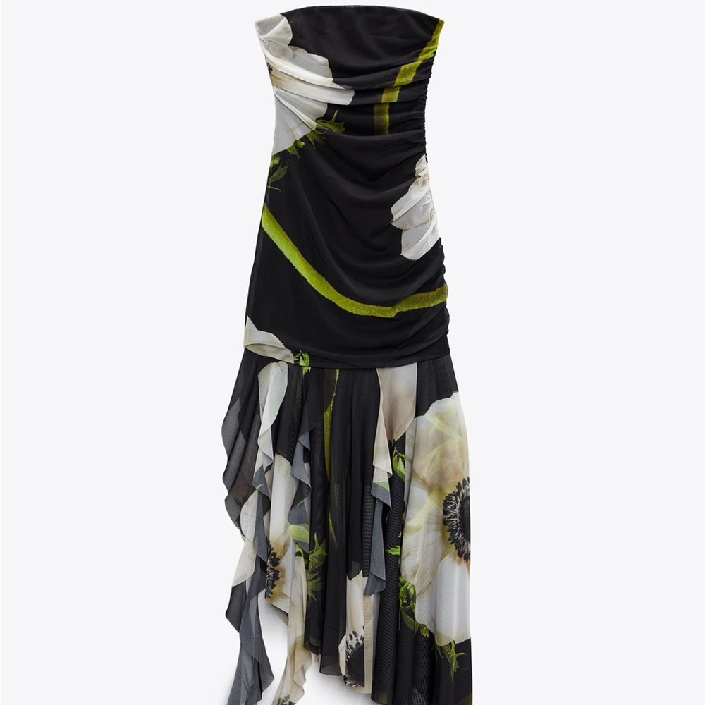 Zara Strapless Printed Tulle Dress size S never worn